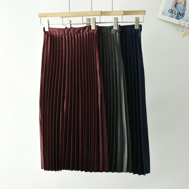 Pleated skirt for women in spring and autumn new burgundy mid-length skirt retro fashionable and versatile high-waisted slim outside skirt