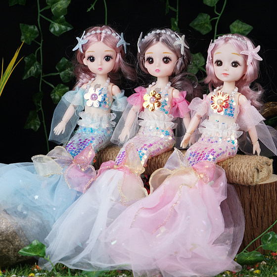 
Creative anime mermaid doll with lights and music girl educational toys cute wedding dress princess birthday gift