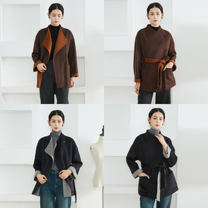 
SILVIYE Maillard wool cashmere double-sided heterochromatic belted medium-length wool coat new woolen coat