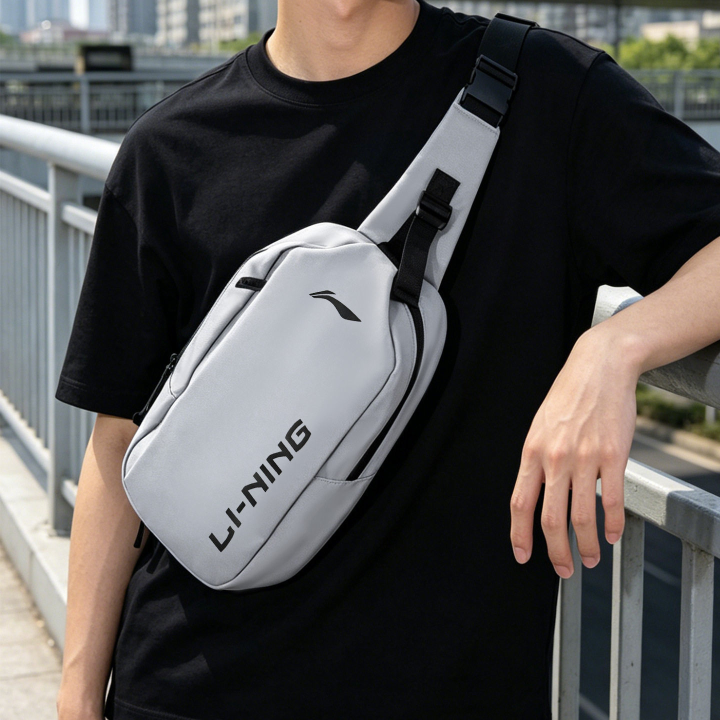 Li Ning Сумка-мессенджер Мужская нагрудная сумка через плечо Спортивная прогулка Портативная модная сумка для мобильного телефона Открытый альпинизм П