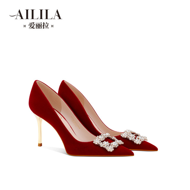 Ailila red wedding shoes for women 2025 new spring Chinese style with Xiuhe clothes bride high heels without tiring feet