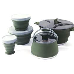 New outdoor camping folding pot, silicone hiking pot, portable picnic pot set, stainless steel camping cookware