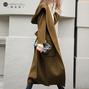 
Full wool coat for women's mid-length hooded fashionable loose version 2025 autumn and winter new double-sided cashmere-free coat