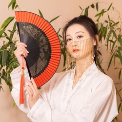 Folding Fan Chinese Style Red Easy to Open and Close Dance Fan Ancient Style Hanfu Cheongsam Catwalk Dancing Small Folding Fan