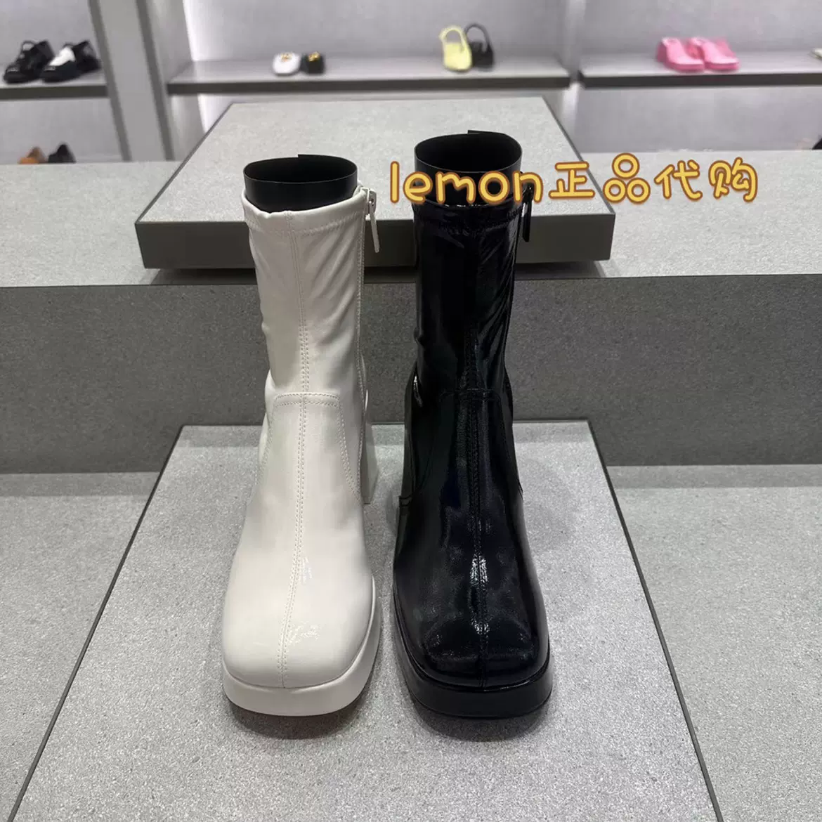 CHARLES&KEITH正品代购CK1-90580177时尚方头粗高跟拉链短靴女-Taobao