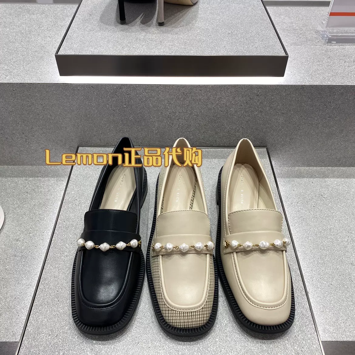 CHARLES＆KEITH正品代购-70380906女士珍珠链条饰低跟乐福鞋-Taobao