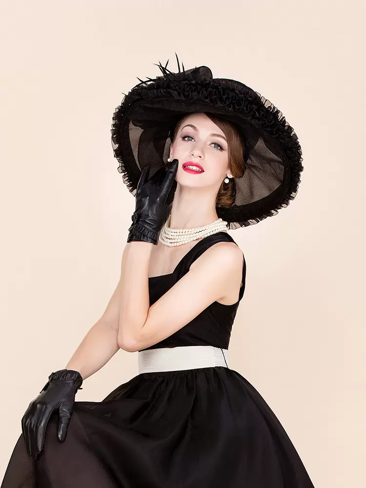 ee 原创设计 欧式百搭大檐遮阳欧根纱礼帽 黑色贵妇名媛帽子女夏
