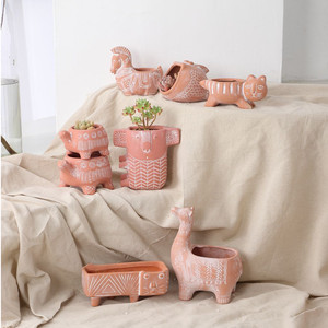 
Creative cute animal red pottery flower pot indoor desktop balcony small succulent potter green plant square shape breathable pot
