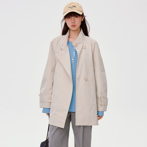 
Omont Egg Tart Home Retro Stand Collar Single Bretted Trench Coat Jacket 2025 Autumn Loose Casual Mid-length Top