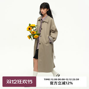 Omont egg tarts retro British style contrasting color checkered collar windbreaker jacket 2025 autumn design loose jacket