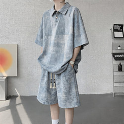Ice Silk Tie-Dye Casual Sports Suit for Men 2026 New Summer Polo Shirt Short-Sleeved Shorts Trendy Brand Two-Piece Set