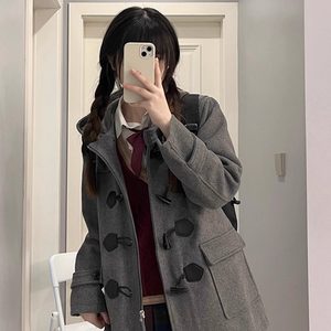 
Hong Kong style horn button coat for women autumn and winter new woolen jk uniform mid-length quilted coat top