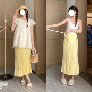 
Pregnant women's suits for summer new fashionable flying sleeve hollow top high waist belly-resisting skirt 2025 casual and versatile