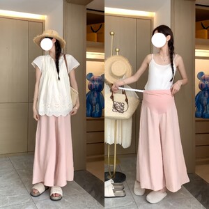 
Maternity fashion suit 2026 summer new style short-sleeved loose outer wear solid color top wide-leg skirt pants women's two-piece set