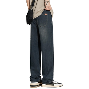 
Ice silk jeans men's 2026 new summer thin retro trendy straight loose wide leg men's Tencel trousers