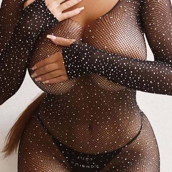 European and American INS net red sexy underwear women's pajamas hot drilling hollow conjoined conjoosent socks
