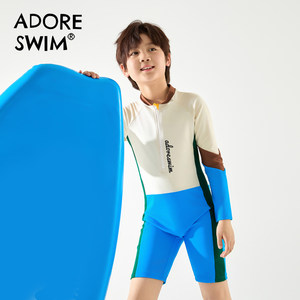 
2025 new boy swimsuit one-piece children's long-sleeved sun protection swimsuit professional training for big boys' swimsuit