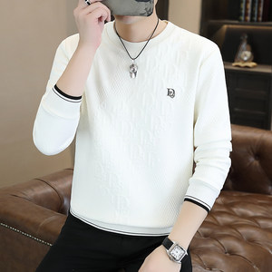 
2025 new spring and autumn men's sweatshirts, T-shirts, round neck, long sleeves, light luxury youth casual bottoming shirt tops