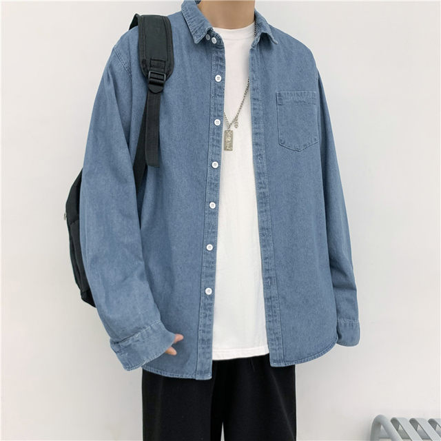 Cowboy jacket Harajuku Korean version of the trendy youth men's clothing shirt, spring autumn loose Hong Kong wind casual jacket
