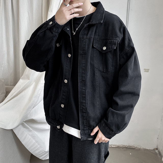 Spring and autumn new solid color denim jacket male Korean edition loose student tide brand retro versatile BF workers jacket top
