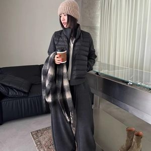 
S6521 sweatshirt spliced 90 white duck down stand collar down jacket + wide leg pants two-piece set women's 2025 winter casual suit