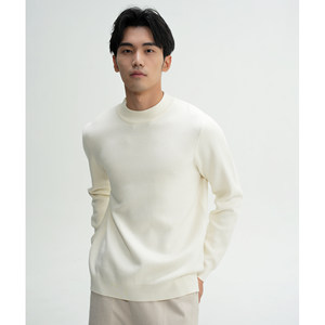 Soobaai [machine washable] Solid color simple half-high neck rib knit sweater warm autumn and winter pullover sweater
