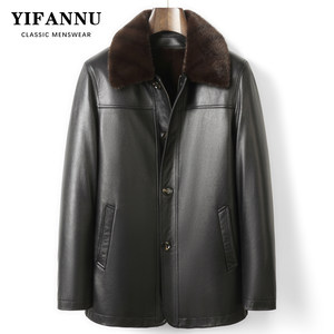 
Haining genuine leather jacket for middle-aged and elderly men, first-layer cowhide lapel fur all-in-one removable liner jacket dad outfit