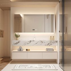 2024 New Hotel Style Light Luxury Slate Seamless Ceramic Basin Bathroom Cabinet Bathroom Washstand Washbasin Combination