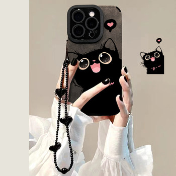 
Suede fur little black cat suitable for iPhone 16 mobile phone case