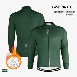 Cycling Jersey with Fleece Lining, Long-Sleeved, Autumn and Winter Style, Outdoor Mountain Bike Sportswear, Comfortable, Breathable, Quick-Drying for Cycling