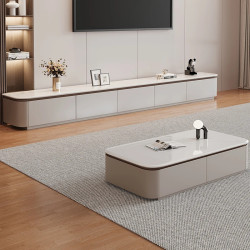 2026 New Model Ultra-Crystal Solid Wood Tv Cabinet and Coffee Table Set, Rock Slab Modern Minimalist Living Room Floor-Standing Light Luxury Home Use