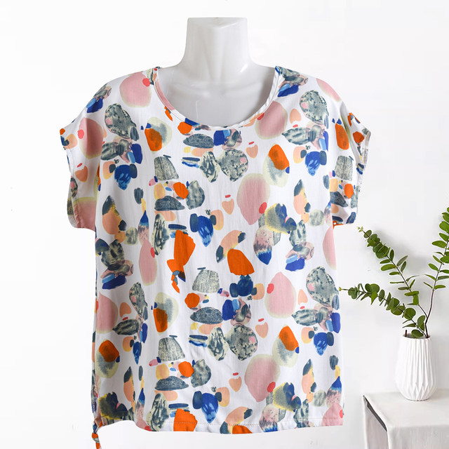 Cotton silk loose summer large-size short-sleeved top casual slim shirt artificial cotton age-reducing T-shirt for middle-aged and elderly mothers