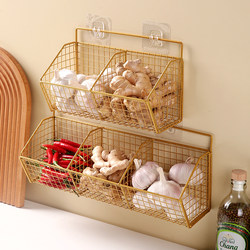 Onion, Ginger, and Garlic Storage Box, Multifunctional Kitchen Shelf, Wall-Mounted Vegetable Basket, Spice Wall Organizer