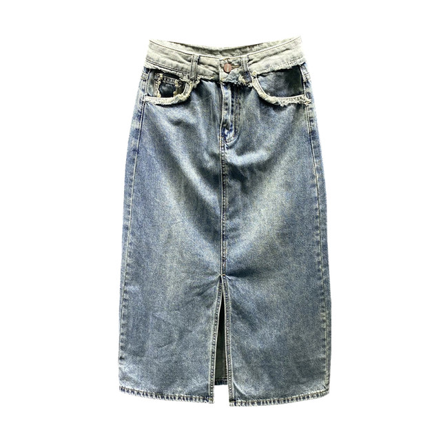 Retro denim skirt for women 2025 spring new Hong Kong style breasted high waist slimming mid-length A-line hip skirt