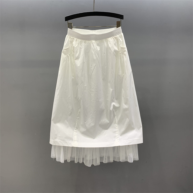 Mesh spliced ​​casual skirt for women 2025 summer new fashionable and versatile loose loose slim A-line long skirt
