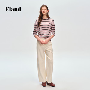 
Eland Sweater Women's Fashion Contrast Color Striped Round Neck Pullover Sweater