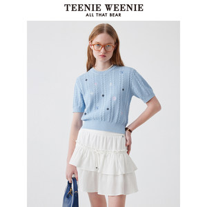 
TeenieWeenie Bear Women's Sweater 2025 Summer Fresh Simple Casual Embroidered Knitted Short Sleeve