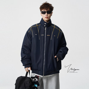 
V37 high street handsome Hasselblad thread embroidered jacket cotton jacket men's winter American trendy brand couple style thickened cotton jacket