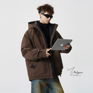 
V37 American high street outdoor functional wind hooded down jacket men's winter thickened workwear windproof warm commuter jacket