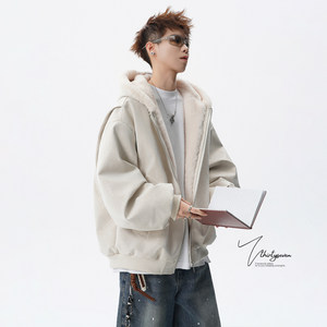 
V37 American casual style simple hooded cotton coat men's winter cleanfit thickened warm loose couple coat