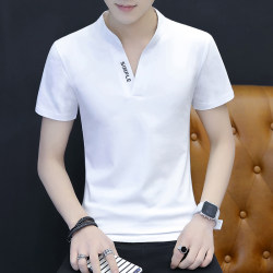 Stand Collar 2026 High-Quality Pure Cotton Men's T-Shirt, Men's Short-Sleeved Korean Style Loose Large Size Half-Sleeve Summer Solid Color Base Shirt