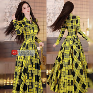 
VJE spring logo plaid printed shirt skirt 2026 new professional OL style fashion goddess style long skirt