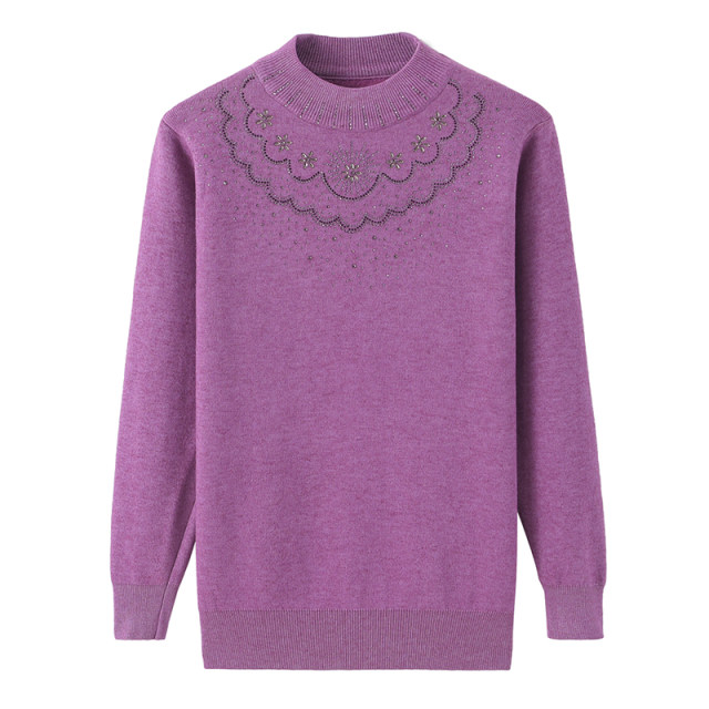 Middle -aged women's clothing thickened plus velvet half -high -necked sweater middle -aged and elderly mothers dressing large size knit sweater grandma top
