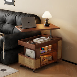 Solid Wood Coffee Table with Adjustable Height for Small Apartments, Living Room Sofa Side Cabinet, Balcony Tea Table, Small Mobile Side Table