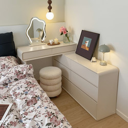 Corner Dressing Table with Integrated Cabinet, Semi-Enclosed Makeup Table for Bedroom, Modern Minimalist 2026 New Model L-Shaped Storage Cabinet