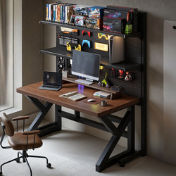 Solid Wood Desk with Bookshelf Integrated, with Pegboard, for Home Use, Student Study, Gaming Desk, Bedroom Desktop Computer Desk