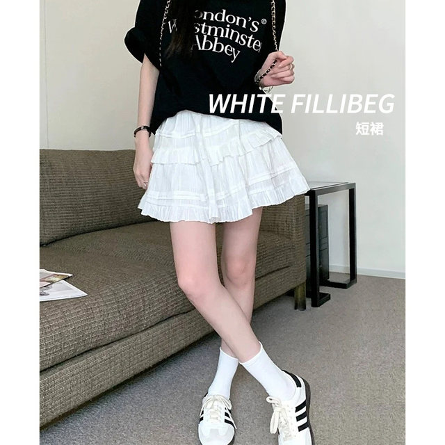 Sweet ballet style white ruffled border defense light skirt female spring and autumn small cake panton skirt short skirt
