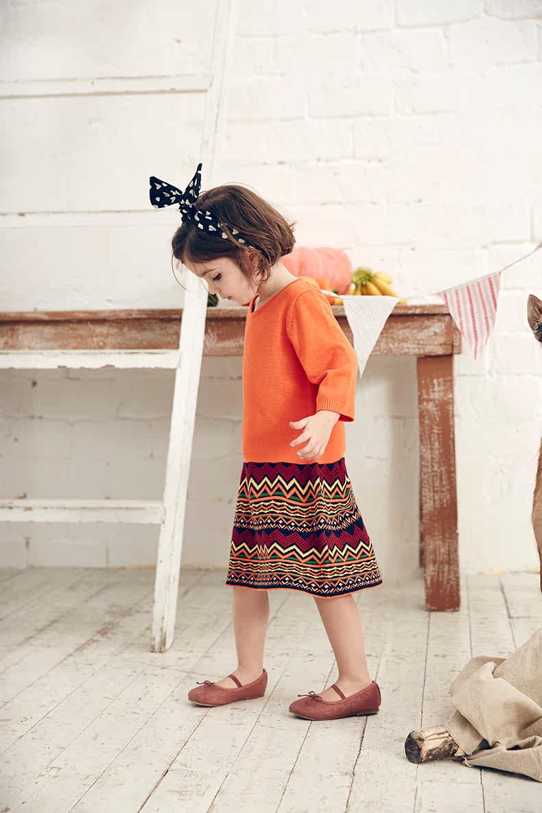 裂帛童装 2015新款 提花毛织中袖七分袖连衣裙女童66140146