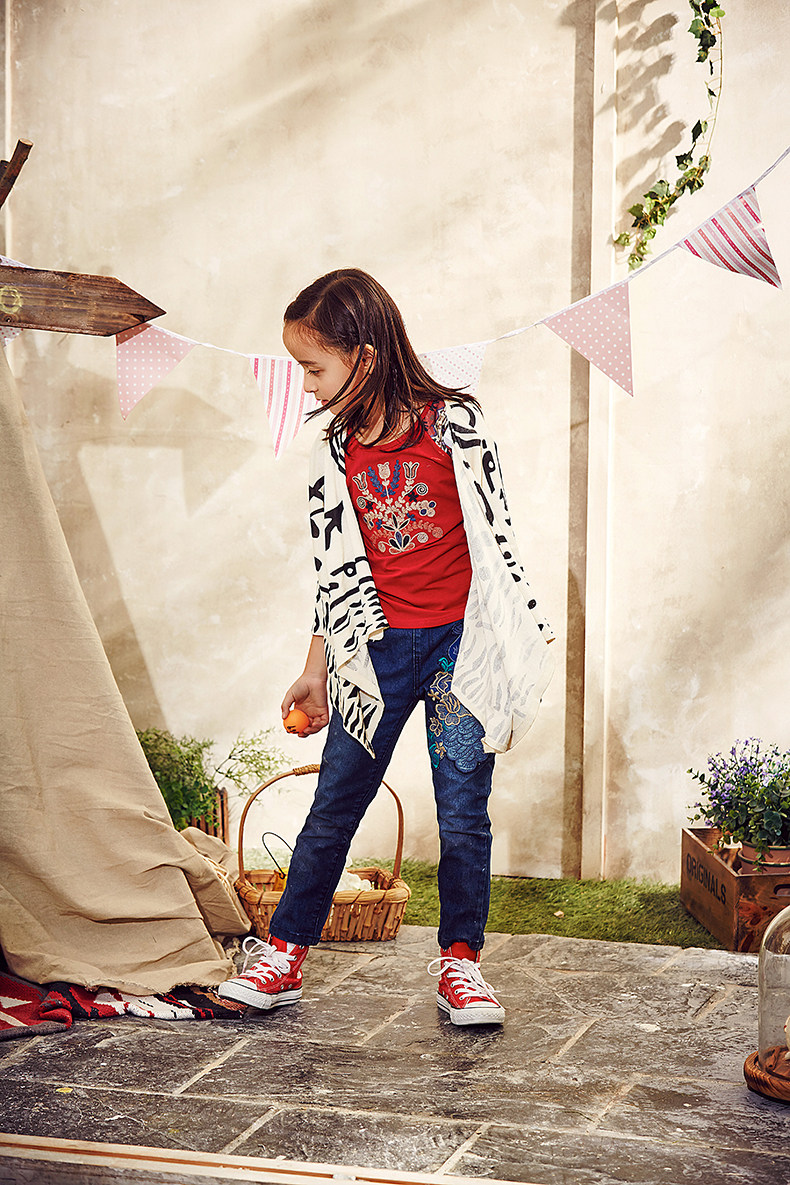 裂帛童装正品 2015春季新款撞色印花开衫毛衣女童66140040