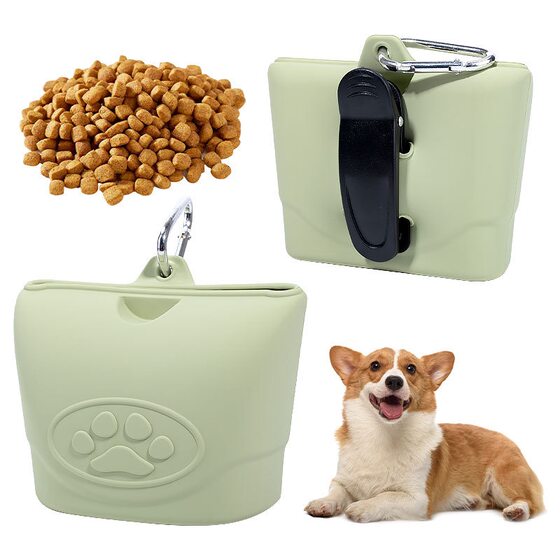 
Cross-border new pet silicone dog food bag outdoor portable dog training and walking dog feeding waist bag snack bag